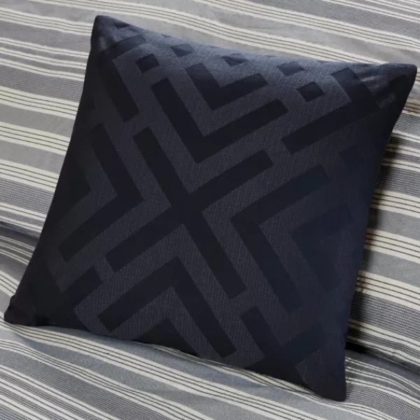 Comforters-Kirkland's Home Navy And Ivory Stripe 9-Pc. King Comforter Set Blue/White