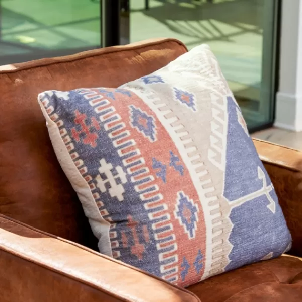 Pillows-Kirkland's Home Navy And Rust Vintage Bahiti Throw Pillow Blue/Ivory/Orange