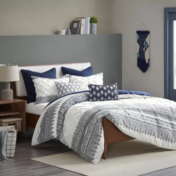 Duvets-Kirkland's Home Navy And White 3-Pc. California King Duvet Set Blue/White