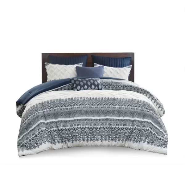 Comforters-Kirkland's Home Navy And White 3-Pc. Full/Queen Comforter Set Blue/White