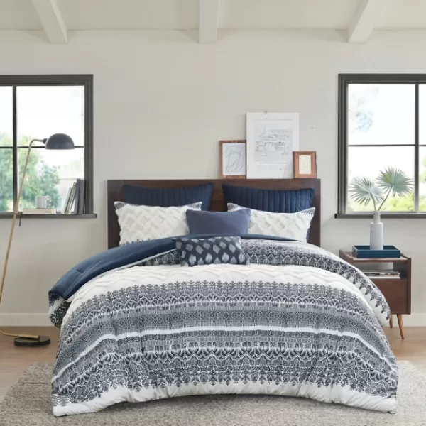 Comforters-Kirkland's Home Navy And White 3-Pc. Full/Queen Comforter Set Blue/White