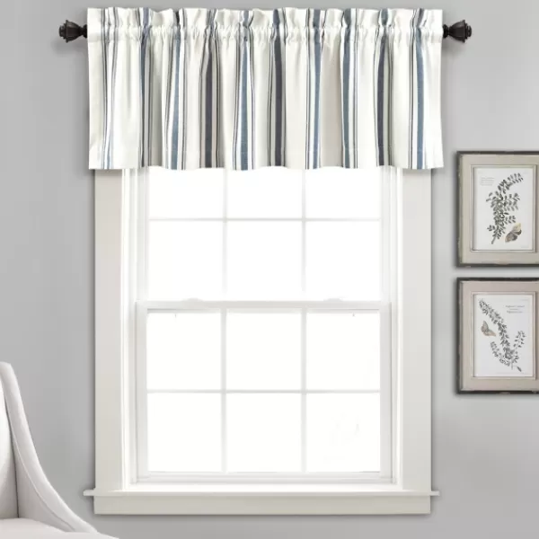 Curtains & Drapes-Kirkland's Home Navy And White Farmhouse Stripe Valance White/Blue