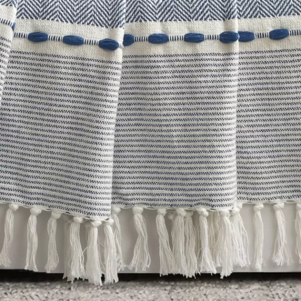 Blankets & Throws-Kirkland's Home Navy And White Herringbone Stripe Throw Blue/White