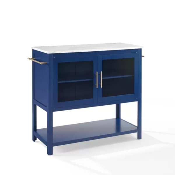 Kitchen Islands & Bar Carts-Kirkland's Home Navy And White Marble Top Kitchen Island Blue