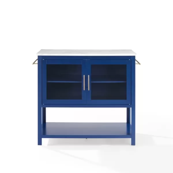 Kitchen Islands & Bar Carts-Kirkland's Home Navy And White Marble Top Kitchen Island Blue