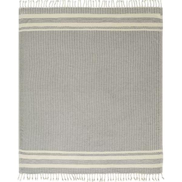 Blankets & Throws-Kirkland's Home Navy And White Stripes Cotton Throw Blue/White