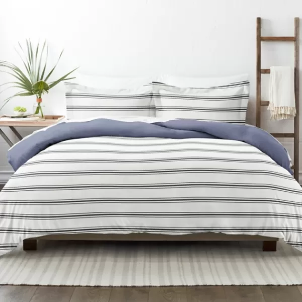 Duvets-Kirkland's Home Navy Blue Echo Stripe 3-Pc. King Duvet Cover Set White/Black/Blue