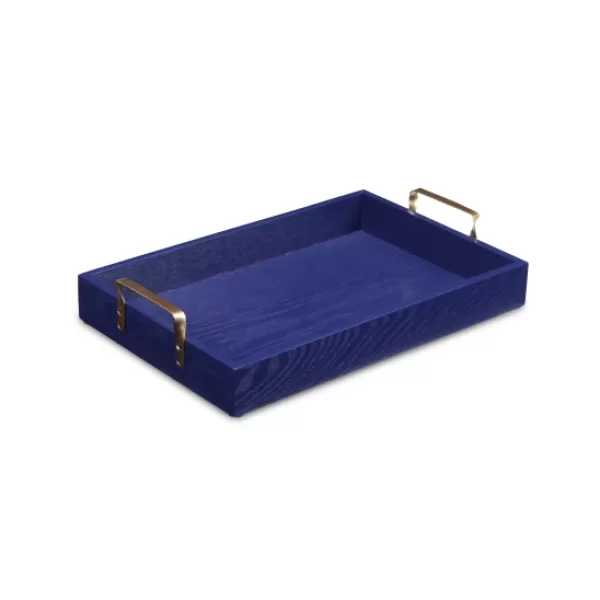 Decorative Trays-Kirkland's Home Navy Blue Wood Tray With Gold Handles Blue/Gold