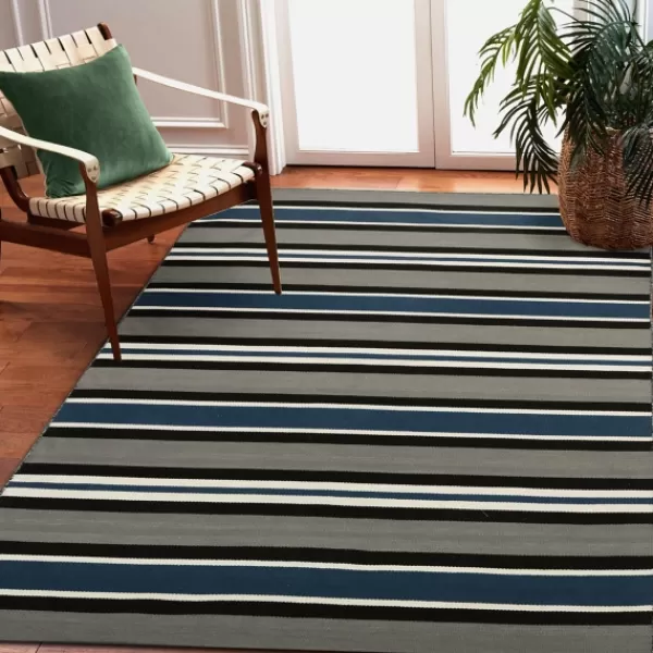 Outdoor Rugs-Kirkland's Home Navy Bold Stripe Indoor/Outdoor Area Rug, 5X7 Blue/Gray