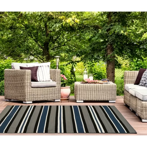 Outdoor Rugs-Kirkland's Home Navy Bold Stripe Indoor/Outdoor Area Rug, 7X9 Blue/Gray