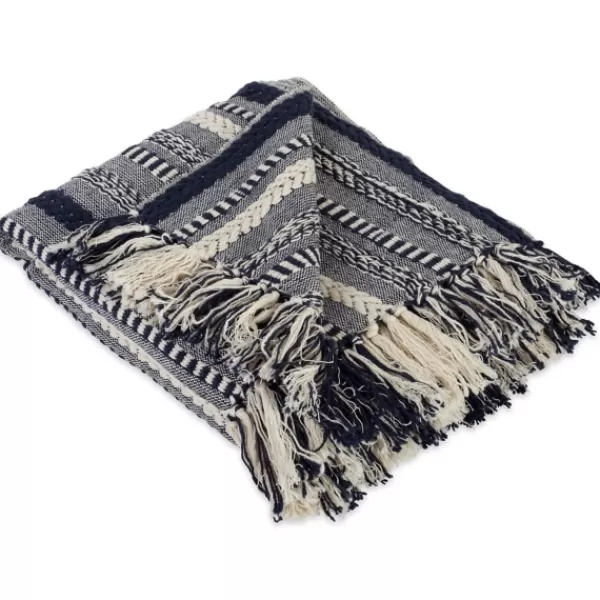 Blankets & Throws-Kirkland's Home Navy Braided Stripe Throw Blue