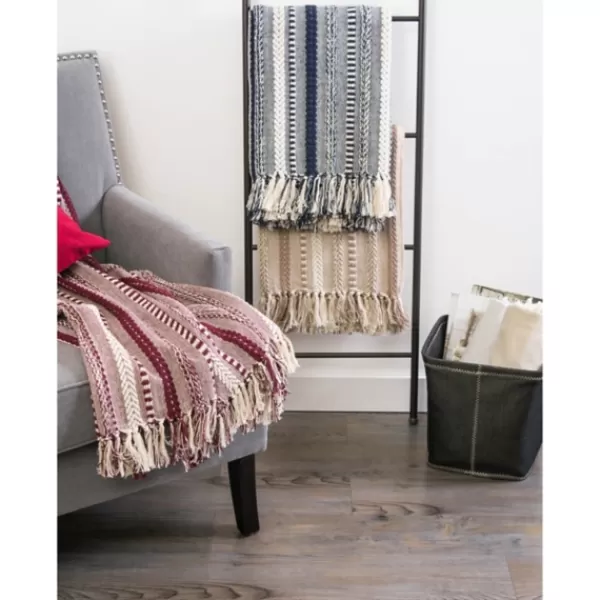 Blankets & Throws-Kirkland's Home Navy Braided Stripe Throw Blue