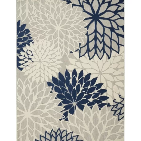 Outdoor Rugs-Kirkland's Home Navy Bright Floral Burst Outdoor Area Rug, 7X10 Blue/White/Tan