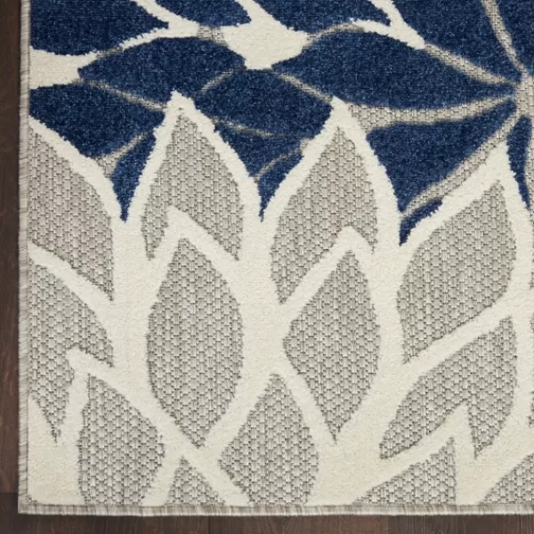 Outdoor Rugs-Kirkland's Home Navy Bright Floral Burst Outdoor Area Rug, 7X10 Blue/White/Tan