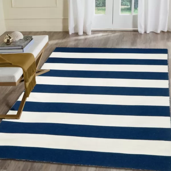 Outdoor Rugs-Kirkland's Home Navy Cabana Stripe Indoor/Outdoor Area Rug, 3X5 Blue/White