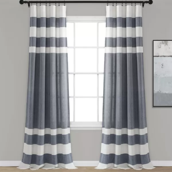 Curtains & Drapes-Kirkland's Home Navy Cape Cod Stripe Curtain Panel Set, 84 In. Blue/White