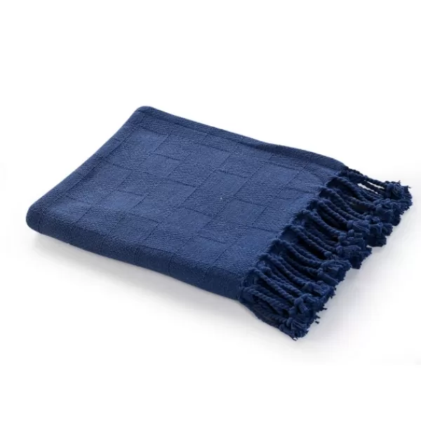 Blankets & Throws-Kirkland's Home Navy Checkered Weave Fringe Throw Blue