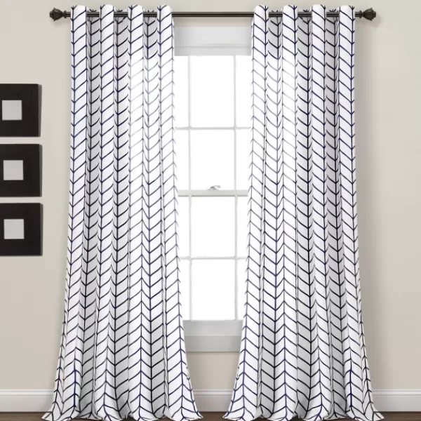 Curtains & Drapes-Kirkland's Home Navy Chevron 2-Pc. Panel Curtain Set, 84 In. White/Blue