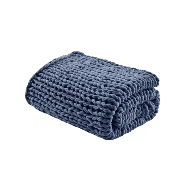 Blankets & Throws-Kirkland's Home Navy Chunky Double Knit Cozy Throw Blue