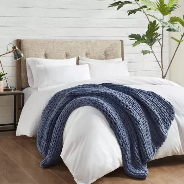 Blankets & Throws-Kirkland's Home Navy Chunky Double Knit Cozy Throw Blue