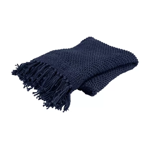 Blankets & Throws-Kirkland's Home Navy Cotton Tassel Throw Blue