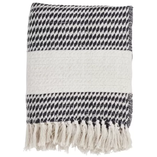 Blankets & Throws-Kirkland's Home Navy Diamond Weave Throw With Tassels Blue/White