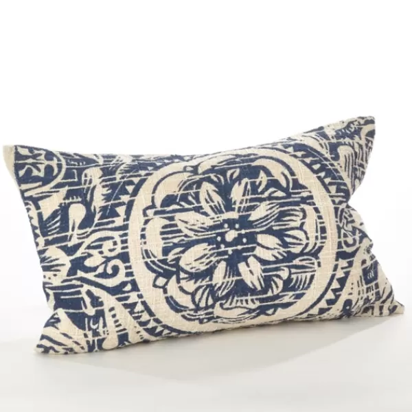 Pillows-Kirkland's Home Navy Distressed Floral Lumbar Throw Pillow Blue/White