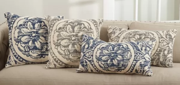 Pillows-Kirkland's Home Navy Distressed Floral Lumbar Throw Pillow Blue/White