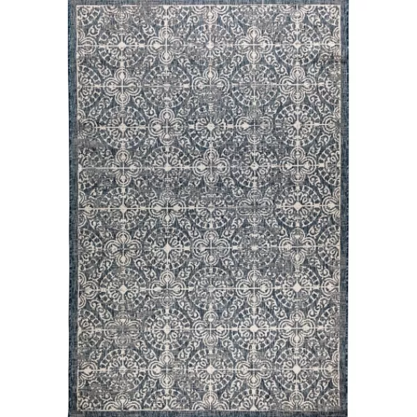 Outdoor Rugs-Kirkland's Home Navy Embellished Indoor/Outdoor Area Rug, 6X9 Blue/White