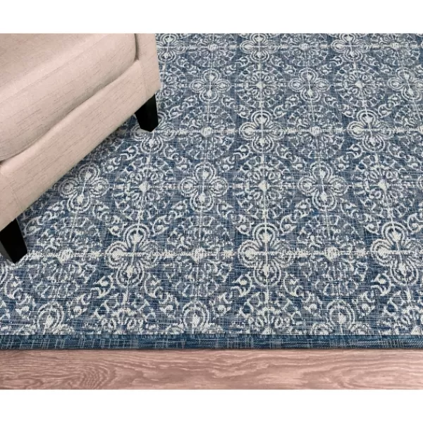 Outdoor Rugs-Kirkland's Home Navy Embellished Indoor/Outdoor Area Rug, 6X9 Blue/White