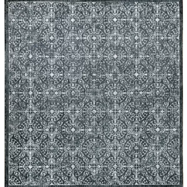 Outdoor Rugs-Kirkland's Home Navy Embellished Indoor/Outdoor Area Rug, 7X7 Blue/White