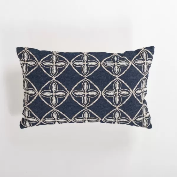 Pillows-Kirkland's Home Navy Embroidered Medallion Lumbar Pillow Blue