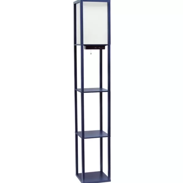 Floor Lamps-Kirkland's Home Navy Etagere Shelf Charging Floor Lamp Blue