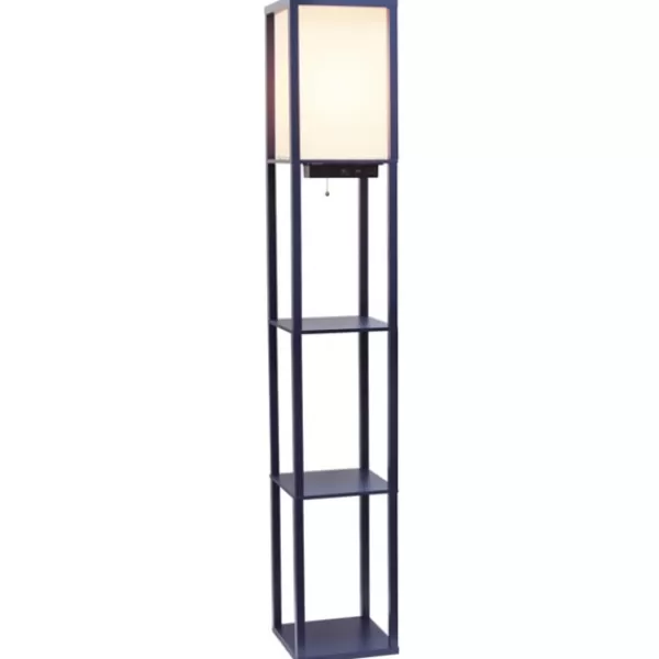 Floor Lamps-Kirkland's Home Navy Etagere Shelf Charging Floor Lamp Blue
