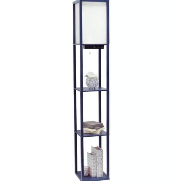 Floor Lamps-Kirkland's Home Navy Etagere Shelf Charging Floor Lamp Blue