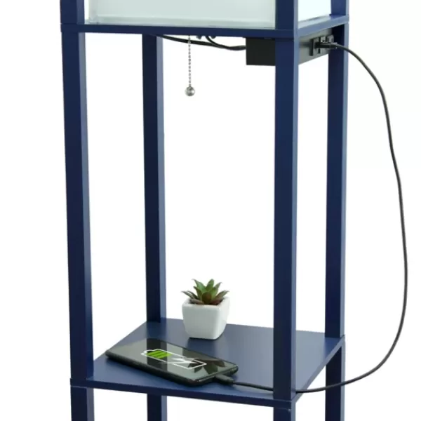 Floor Lamps-Kirkland's Home Navy Etagere Shelf Charging Floor Lamp Blue