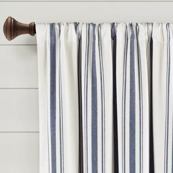 Curtains & Drapes-Kirkland's Home Navy Farmhouse Stripe Curtain Panels, Set Of 2 White/Blue