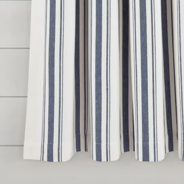 Curtains & Drapes-Kirkland's Home Navy Farmhouse Stripe Curtain Panels, Set Of 2 White/Blue