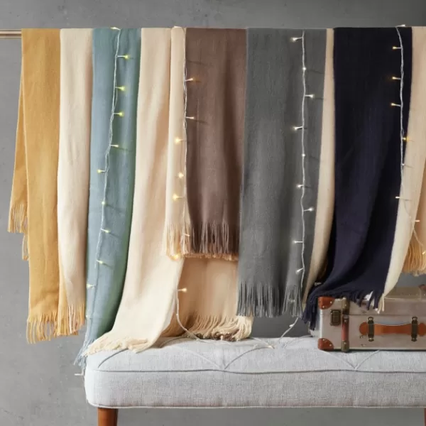 Blankets & Throws-Kirkland's Home Navy Faux Cashmere Color Block Throw Blanket Blue