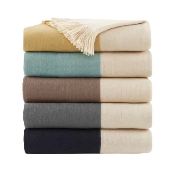 Blankets & Throws-Kirkland's Home Navy Faux Cashmere Color Block Throw Blanket Blue