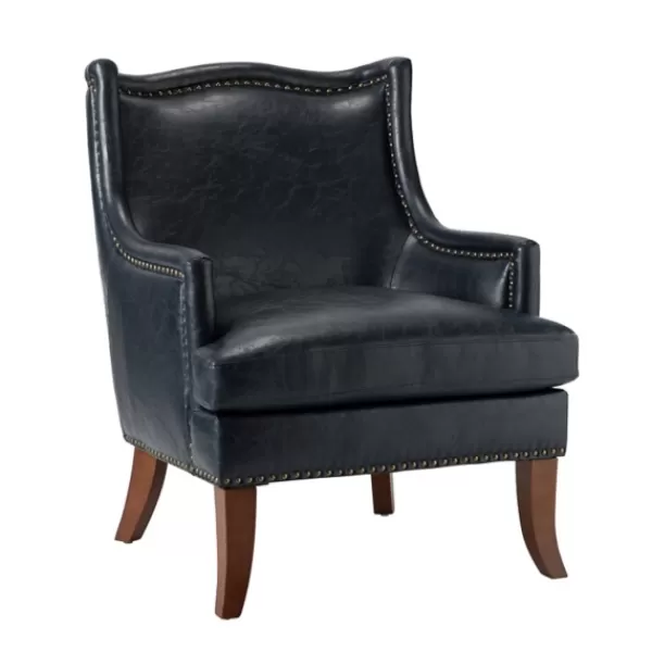 Accent Chairs-Kirkland's Home Navy Faux Leather Wingback Accent Chair Blue