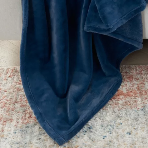 Blankets & Throws-Kirkland's Home Navy Faux Sheared Mink Throw Blue