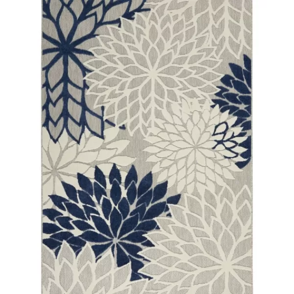 Outdoor Rugs-Kirkland's Home Navy Floral Burst Outdoor Area Rug, 5X7 Blue/Gray