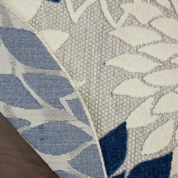 Outdoor Rugs-Kirkland's Home Navy Floral Burst Round Outdoor Area Rug, 7X7 Blue/White/Tan