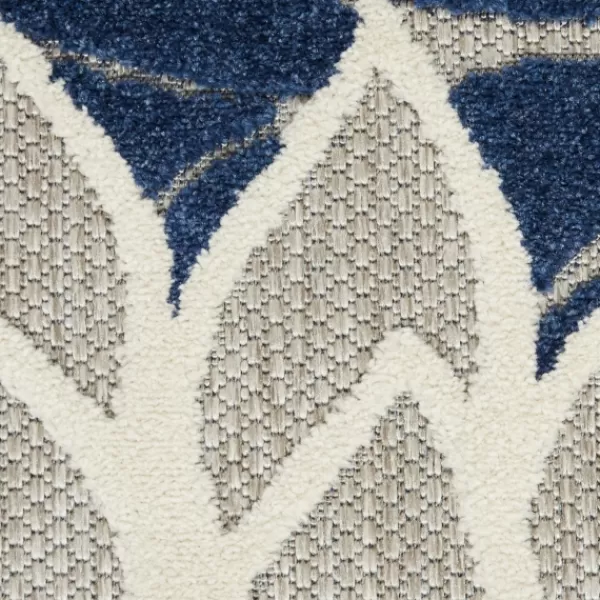 Outdoor Rugs-Kirkland's Home Navy Floral Burst Round Outdoor Area Rug, 7X7 Blue/White/Tan