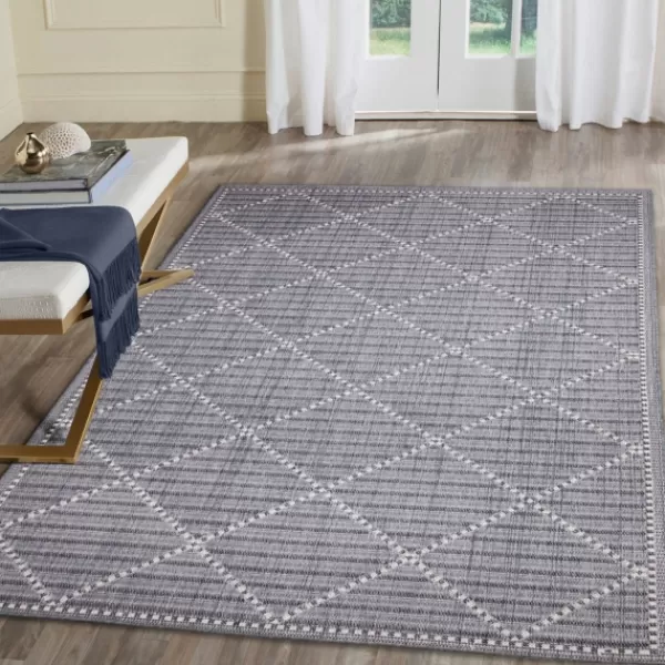 Outdoor Rugs-Kirkland's Home Navy Geo Lattice Outdoor Area Rug, 4X7 Blue