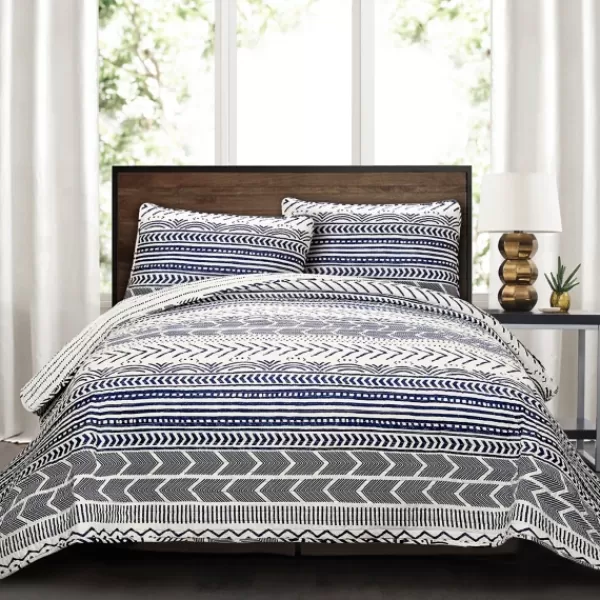 Quilts-Kirkland's Home Navy Geometric 3-Pc. King Quilt Set Blue/White