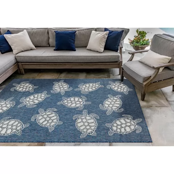 Outdoor Rugs-Kirkland's Home Navy Harrison Turtle Indoor/Outdoor Area Rug, 4X7 Blue