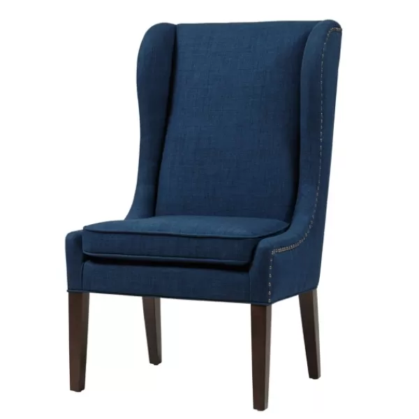 Dining Chairs-Kirkland's Home Navy High Wingback Nailhead Trim Dining Chair Blue