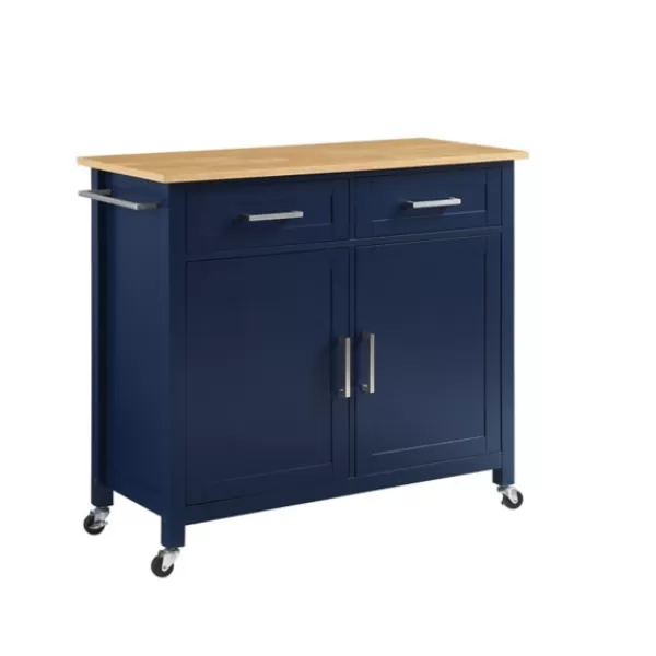 Kitchen Islands & Bar Carts-Kirkland's Home Navy Industrial Kitchen Cart Blue